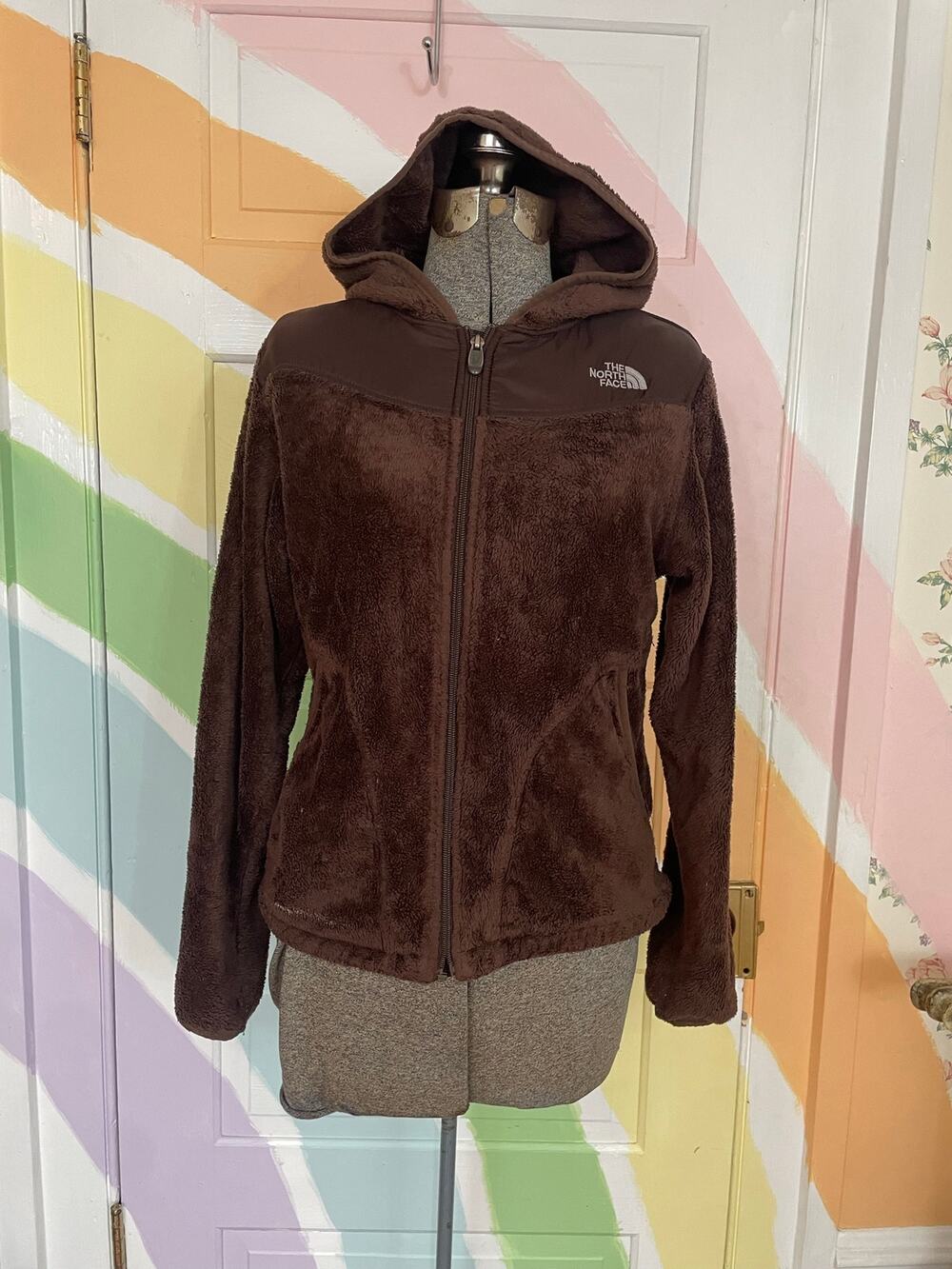 The North Face Osito Hooded Fleece Jacket Womens Small Brown Plush Full Zip